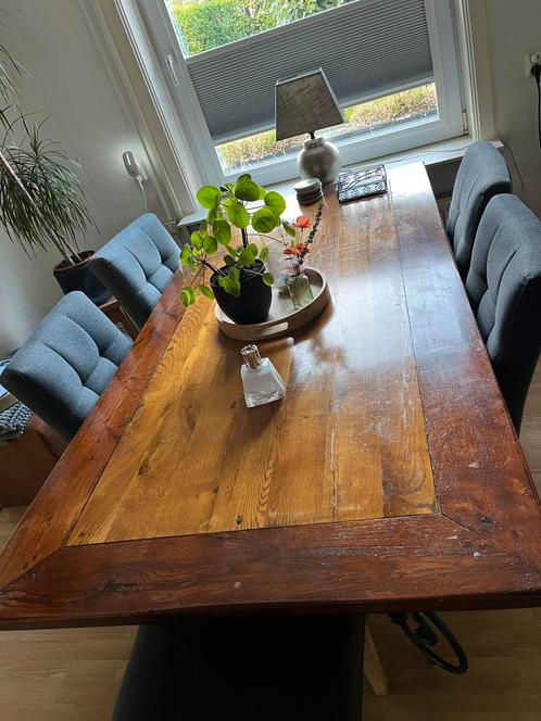 Tafel set eet/salon/bijzet tafel gietijzer onderstel, Huis en Inrichting, Tafels | Eettafels, Zo goed als nieuw, 50 tot 100 cm