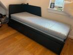 Tweepersoons (uitschuif) bed incl. opberglades + topper, Ophalen, Zwart, Tweepersoons, Zo goed als nieuw