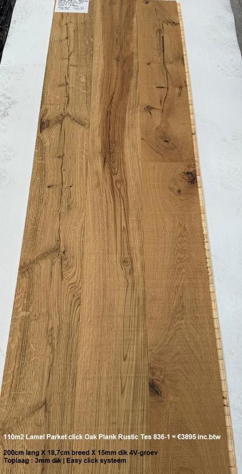 Lamel Parket click Oak Plank Rustic 836-1AY 15mm dik 4V, Huis en Inrichting, Stoffering | Vloerbedekking, Nieuw, Parket, Bruin
