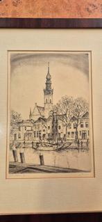J P Kouwen, Veere haven 29, Antiek en Kunst, Kunst | Tekeningen en Foto's, Ophalen of Verzenden