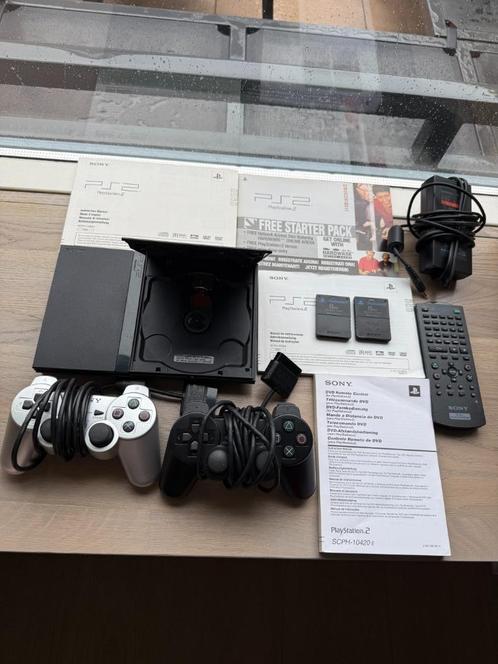 PS2 PlayStation2 complete set, Spelcomputers en Games, Spelcomputers | Sony PlayStation 2, Gebruikt, Slim, Zwart, Met 2 controllers