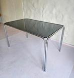 Vintage tafel eettafel grijs glas op chromen buisframe, Ophalen, Gebruikt, 100 tot 150 cm, Vintage
