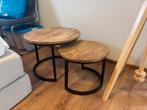 Twee leuke houten bijzettafels eiken Loods 5 np 200 EUR, Ophalen, Minder dan 45 cm, Minder dan 55 cm, Rond