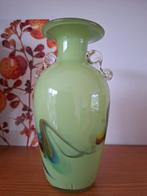 Groen glazen vaas met swirls, Ophalen of Verzenden
