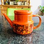 Theepot, emaille, Brabantia, oranje, bloem, vintage, Antiek en Kunst, Antiek | Emaille, Ophalen
