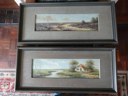 Schilderijtjes: heide- en polderlandschap door A. Martens, Antiek en Kunst, Kunst | Schilderijen | Klassiek, Ophalen of Verzenden