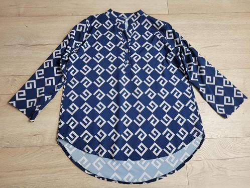 Donkerblauwe tuniek met print maat XL ~ TH0028, Kleding | Dames, Blouses en Tunieken, Zo goed als nieuw, Maat 46/48 (XL) of groter