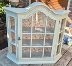 Brocante vitrinekast Engelse stijl zachtgroen met rozen, Huis en Inrichting, Ophalen, Met deur(en), Eikenhout, 50 tot 100 cm