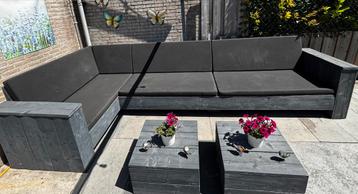 Steigerhouten hoekbank met all weather kussens beschikbaar voor biedingen