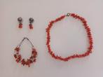 Bloedkoraal vintage sieraden set, Sieraden, Tassen en Uiterlijk, Antieke sieraden, Ophalen of Verzenden, Overige materialen, Ketting