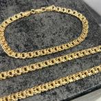 14k gouden ketting met armband massief schakel italy plat, Ophalen of Verzenden, Zo goed als nieuw, Goud