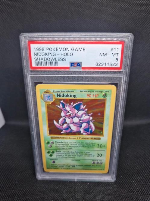 Nidoking Base Set Shadowless PSA 8, Hobby en Vrije tijd, Verzamelkaartspellen | Pokémon, Zo goed als nieuw, Losse kaart, Ophalen of Verzenden