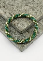 Glaskralen armband - wit, groen en goud - RB137, Overige materialen, Overige kleuren, Verzenden, Nieuw