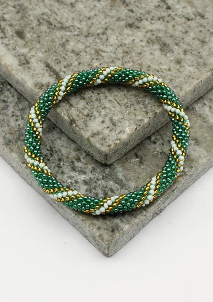 Glaskralen armband - wit, groen en goud - RB137, Sieraden, Tassen en Uiterlijk, Armbanden, Nieuw, Overige materialen, Overige kleuren