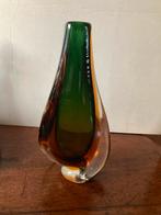 Murano Sommerso Vaas - Groen & Amber, Antiek en Kunst, Ophalen of Verzenden