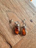 Zilveren oorbellen met amber, 925 gemerkt, vintage, Sieraden, Tassen en Uiterlijk, Antieke sieraden, Ophalen of Verzenden