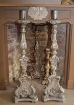 Oude Verzilverde Houten Kandelaars. "Uit Aletta'sTijd", Ophalen of Verzenden