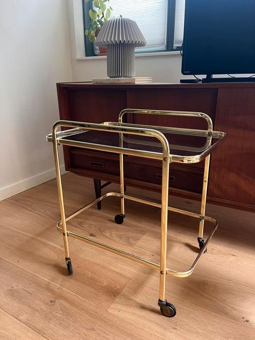 Vintage gouden italiaanse barcart - salontafel, Huis en Inrichting, Tafels | Bijzettafels, Gebruikt, Rechthoekig, Overige materialen