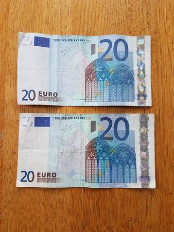 euro 20 bankbiljet 2002 trichet frankrijk l008, 2 stuks beschikbaar voor biedingen