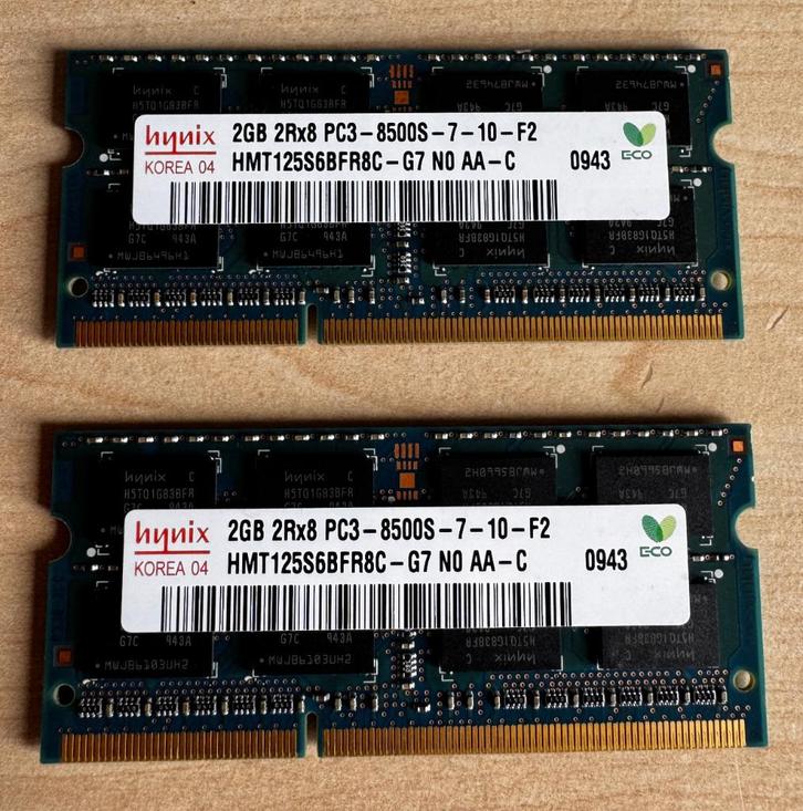 Geheugen SIM iMac 2x 2 GB DDR 3 1066 mhz PC3 RAM Hynix, Computers en Software, RAM geheugen, Zo goed als nieuw, Desktop, 2 GB