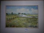 AQUAREL * PLASZICHT MET HUISJE * Gesigneerd *, Verzenden