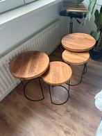 2 sets bijzet tafeltjes, Minder dan 55 cm, Gebruikt, Rond, Hout