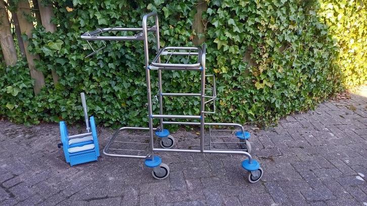 Chrome Schoonmaak wagen- kar- trolly- dweilwagen Horeca., Huis en Inrichting, Schoonmaakartikelen, Dweilemmer, -bak, of -wagen