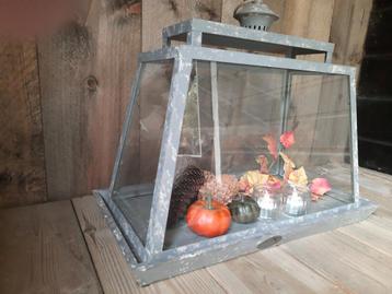 Lantaarn windlicht stolp vitrine + herfstdecoratie stoer  beschikbaar voor biedingen