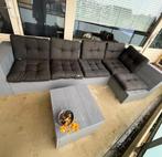 Tuinbank met kussens & bijzettafel - Grijs, Tuin en Terras, Ophalen, Gebruikt, Hout