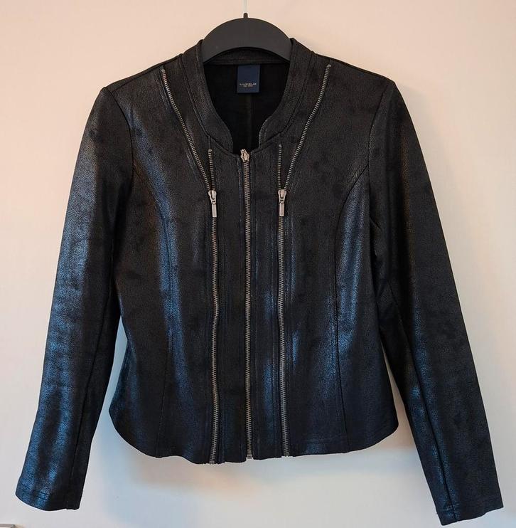 Soepel zwart nepleren jasje met ritsen maat M - Z.G.A.N., Kleding | Dames, Jasjes, Kostuums en Pakken, Zo goed als nieuw, Jasje