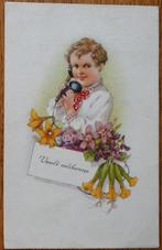Oude kaart kinderkaart met oude telefoon en bloemen, Ophalen of Verzenden, Gelopen, Kinderen