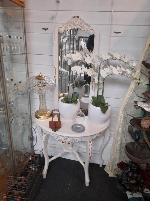 Witte barok side tafel met bijpassende spiegel, Antiek en Kunst, Antiek | Meubels | Tafels, Ophalen
