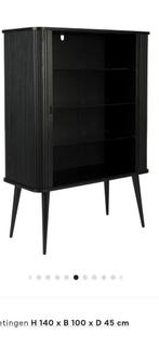 Zuiver Barbier zwart houten Kast met jaloeziedeursysteem, Ophalen, 100 tot 150 cm, Glas, Nieuw