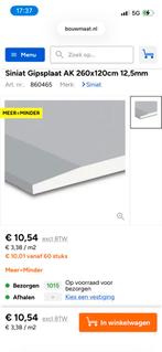 10 x nieuwe gipsplaten 260 x 120 x 12,5 mm, Doe-het-zelf en Verbouw, Platen en Panelen, Ophalen, Zo goed als nieuw