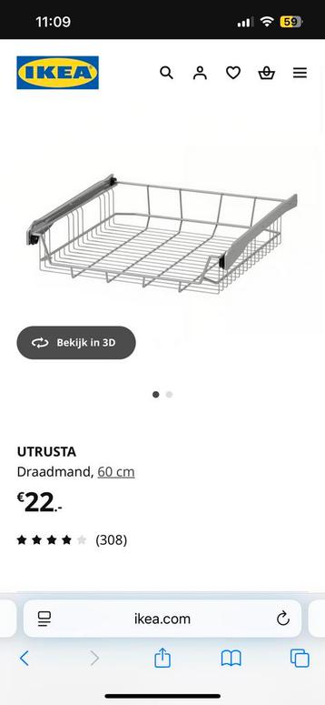 Utrusta 60cm draadmand. 2 stuks.