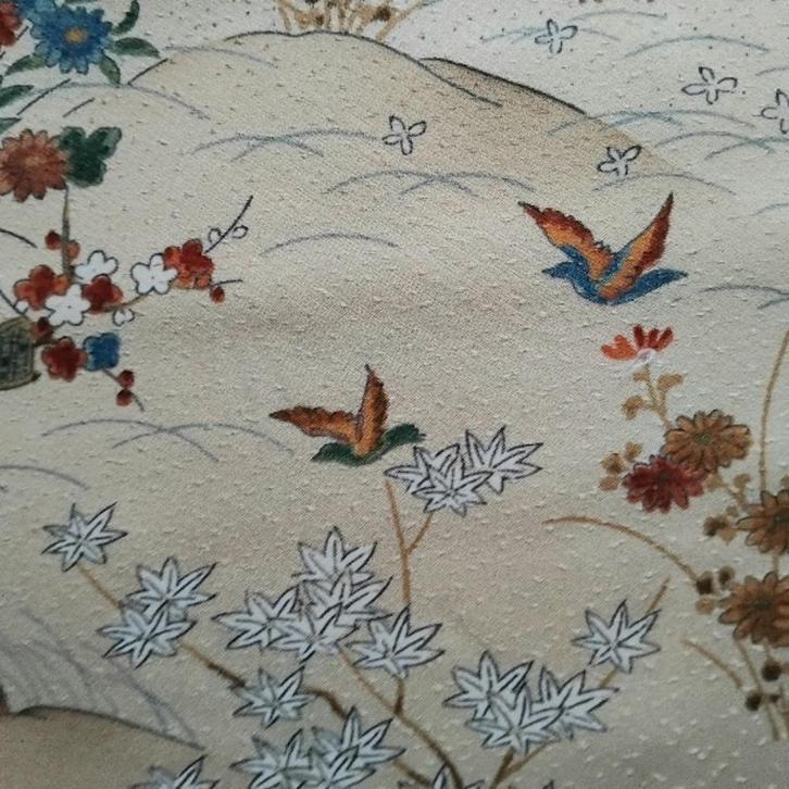 Japanse zijde vogels reebokjes 50-100x36cm quilt patchwork, Hobby en Vrije tijd, Stoffen en Lappen, Zo goed als nieuw, Satijn of Zijde