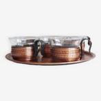 Thee serveer set koper / glas 7-delige tray met 6 glazen, Glas of Glazen, Ophalen of Verzenden, Overige stijlen, Glas
