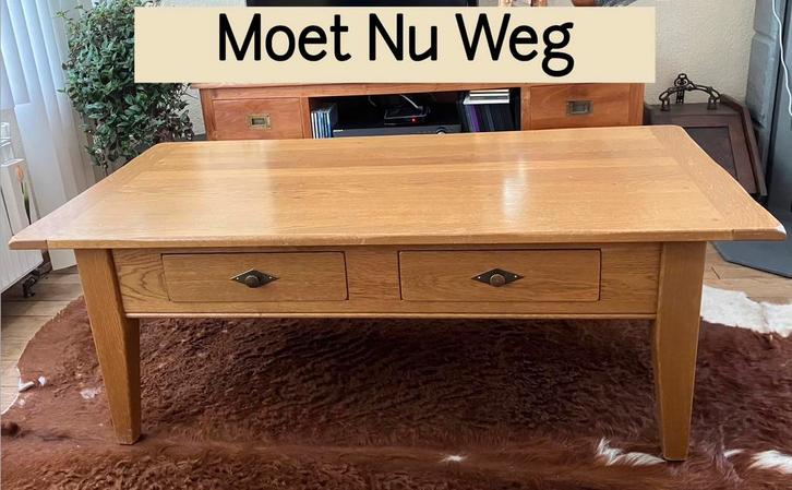 Stevig eiken salontafel met  laden, Huis en Inrichting, Tafels | Salontafels, Ophalen