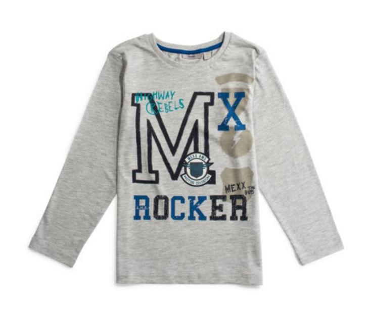 MEXX grijse longsleeve shirt top met print Rocker 110-116, Kinderen en Baby's, Kinderkleding | Maat 110, Nieuw, Jongen, Shirt of Longsleeve