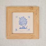 Ets, delfts blauwe tegel, pauw, bamboe lijst 10x10 cm,, Minder dan 50 cm, Oorspronkelijke maker, Nieuw, Ophalen of Verzenden