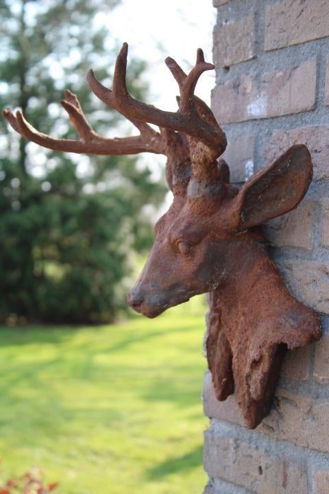Gietijzeren hertenkop roest, Tuin en Terras, Tuinbeelden, Nieuw, Overige typen, Overige materialen, Ophalen