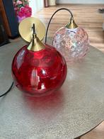 2 roze glas hanglampen, Ophalen, Gebruikt, Glas, Minder dan 50 cm