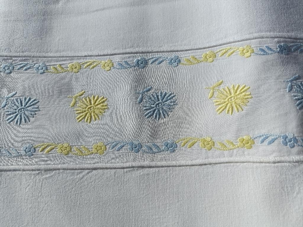 Vintage *zgan* beddengoed geborduurd 1x laken 2x sloop (A27), Huis en Inrichting, Slaapkamer | Beddengoed, Blauw, Overige typen