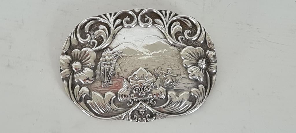 Grote Antieke Zilveren Broche met Leeuwenkop, Ophalen of Verzenden, Zilver, Broche