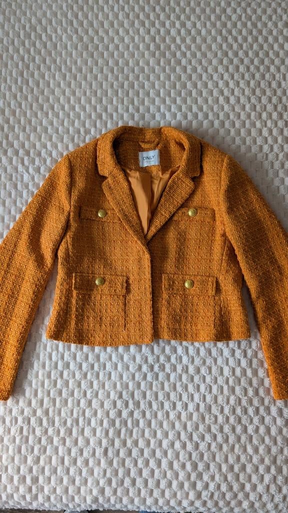 Only onlbillie bouclé tweed jasje oranje – jacket tussenjas, Ophalen of Verzenden, Zo goed als nieuw, Maat 38/40 (M), Oranje