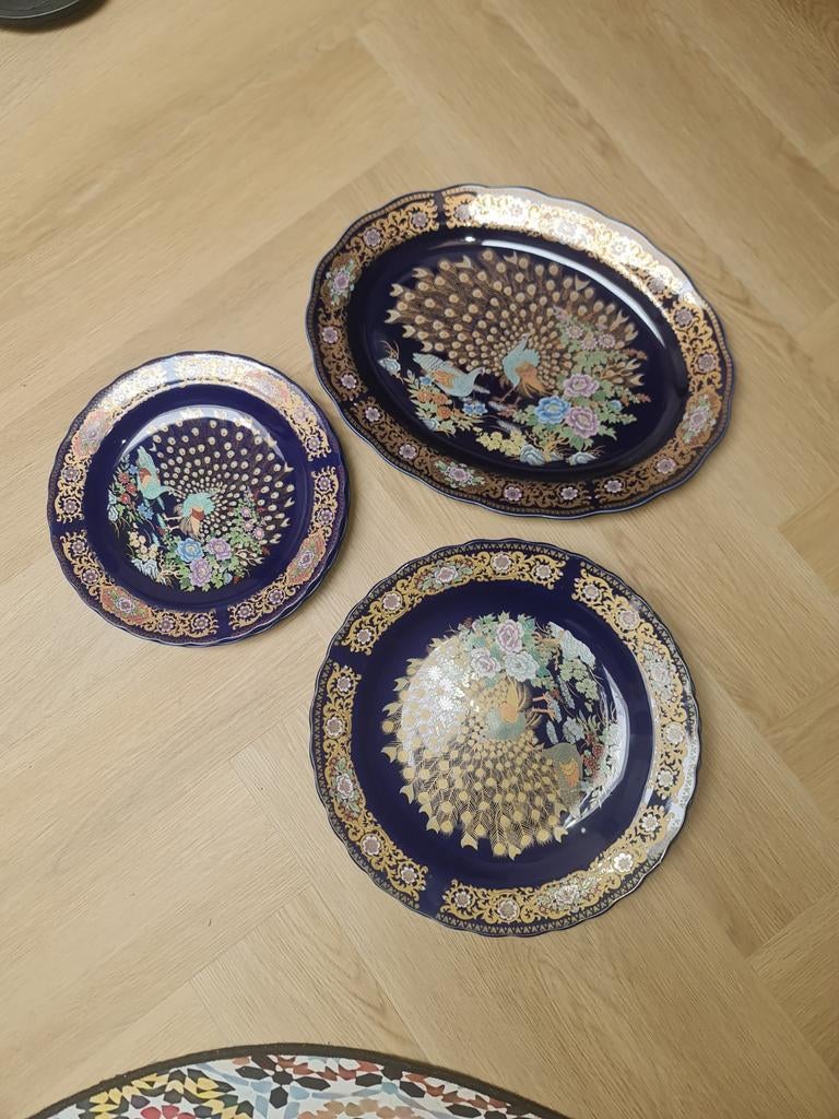 Marokkaanse Pauw Borden - 2 klein, 3 groot, 1 ovaal, Huis en Inrichting, Keuken | Servies, Ophalen of Verzenden