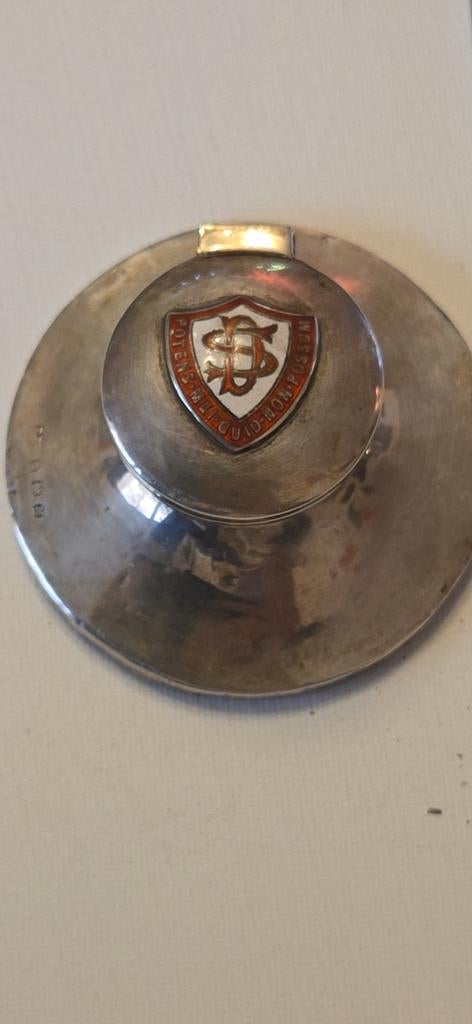 Engels zilveren inktpot met emaille topper, Antiek en Kunst, Antiek | Goud en Zilver, Ophalen of Verzenden, Zilver