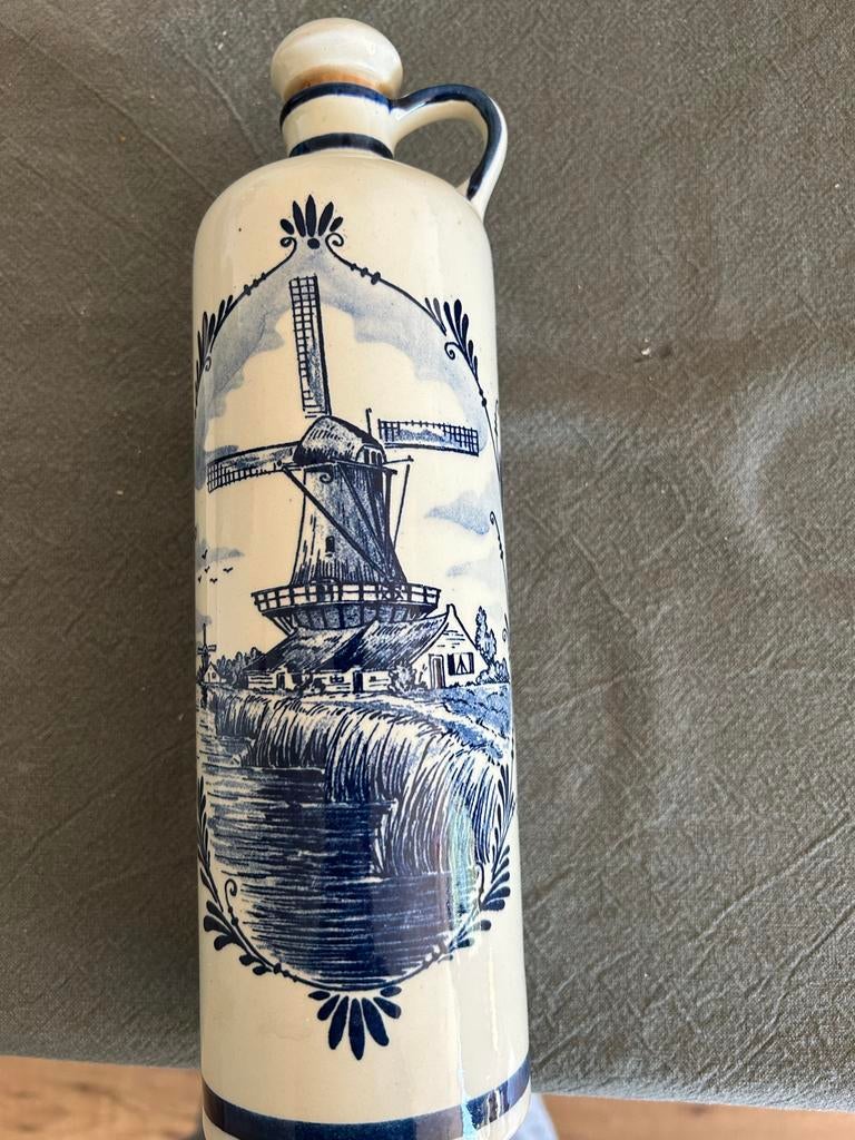 Delfts blauwe jenever kruik met molen decoratie, Antiek en Kunst, Ophalen