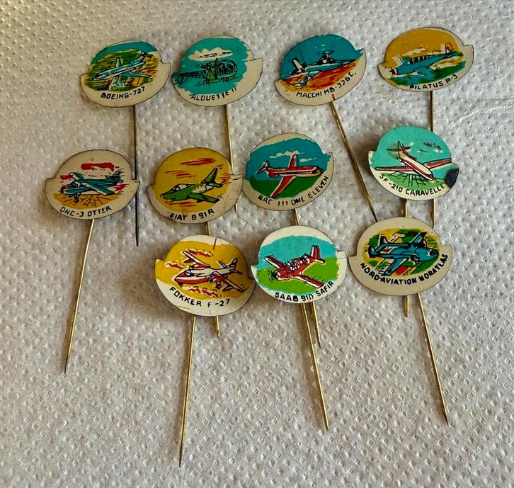 Vintage speldjes vliegtuigen jaren '50/'60, Verzamelen, Speldjes, Pins en Buttons, Gebruikt, Speldje of Pin, Transport, Ophalen of Verzenden