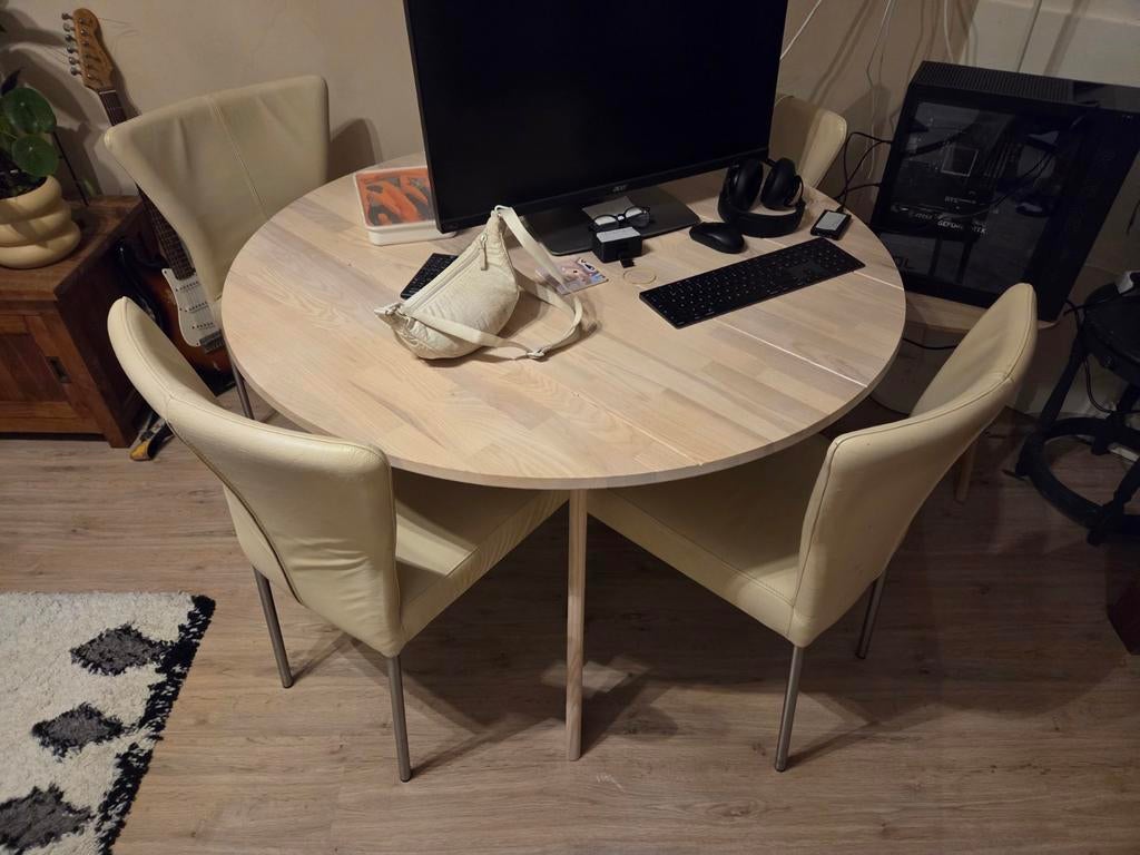 Ronde eettafel 110 cm licht eiken hout, Ophalen